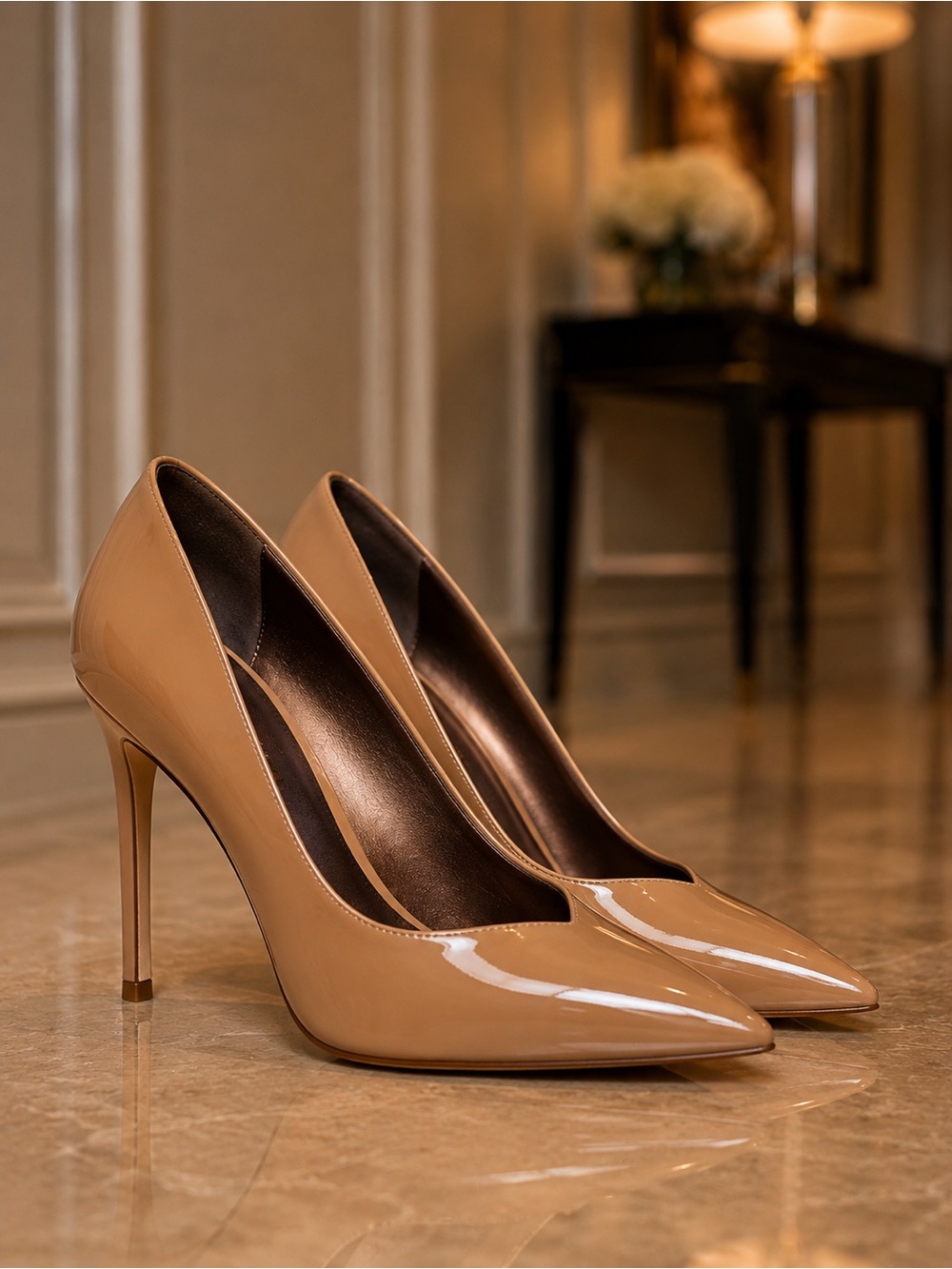 Jeffrey Campbell Lure Pumps Size 7 Dark Beige Nude Patent Pointed Toe Heels